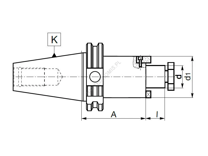 Rysunek techniczny: Trzpień frezarski z chw. DIN 69871 do frezów: T.7369 DIN30/FI32 60mm - KOLNO